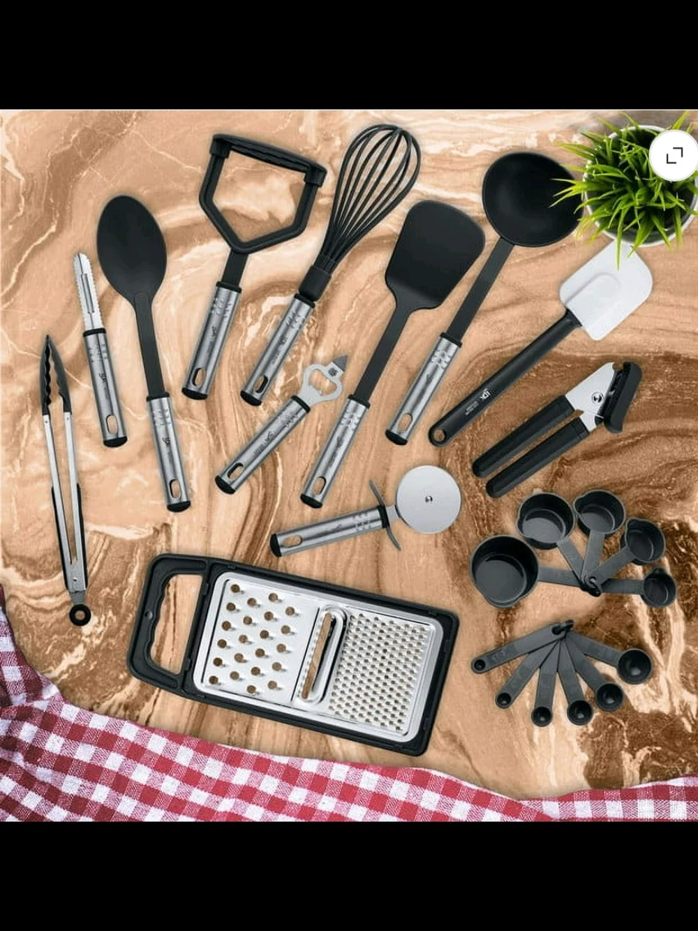 Kitchen Utensil Set - 15-Piece Black and Stainless Steel Home Kitchen Tools